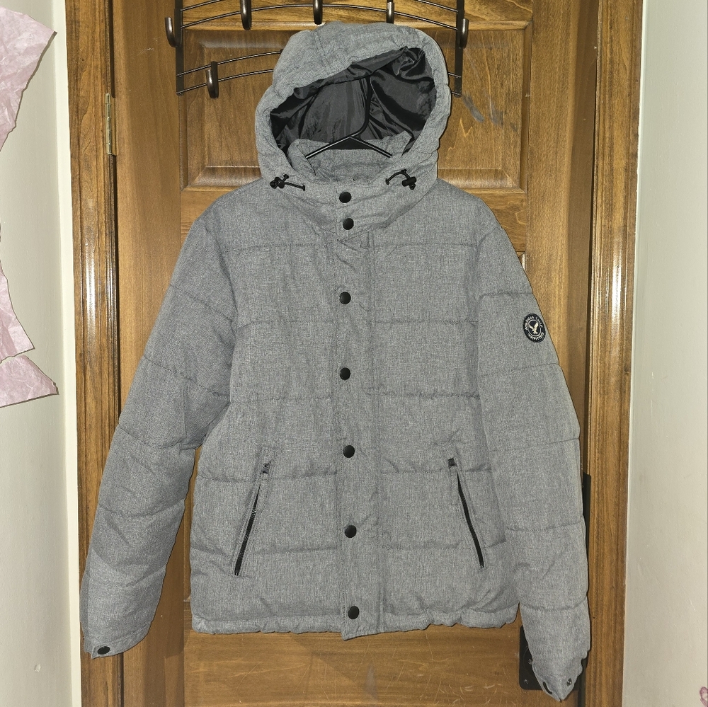 Quilted Heather Gray Hooded Puffer Jacket w/Cozy Water Repellent Fabric|LIKE NEW